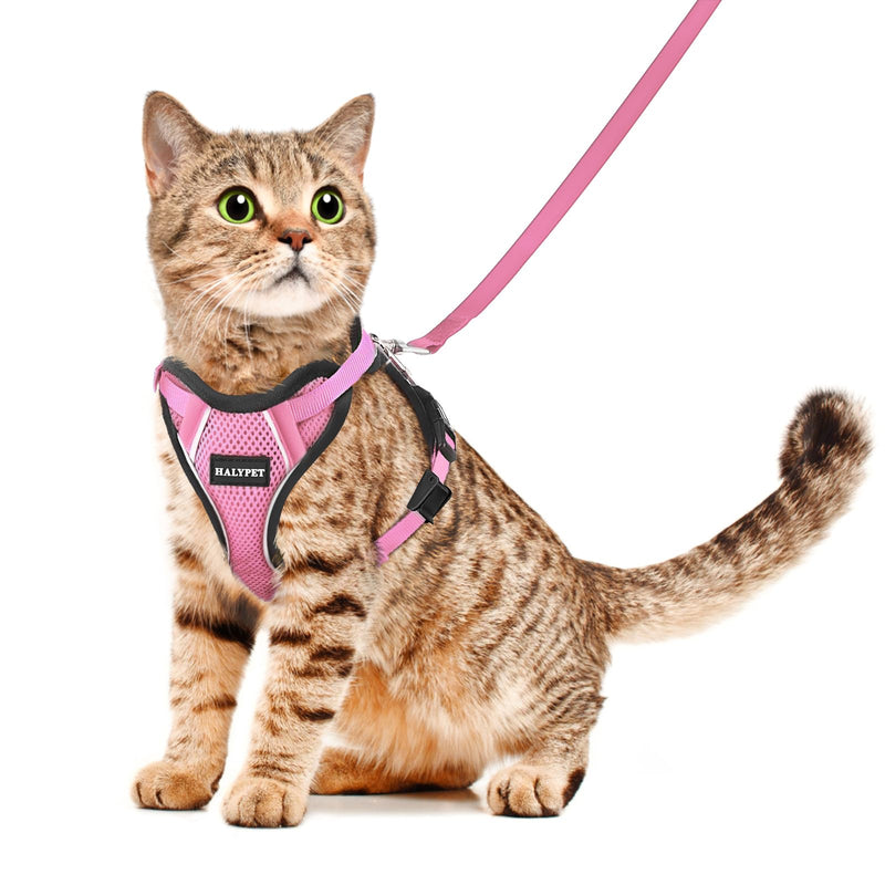 Halypet Cat Harness and Leash Set [H500 Pro Escape Proof Cat Harness for Walking, Adjustable Breathable Soft Travel Cat Leash, Reflective Strips Kitten Harness X-Small Pink