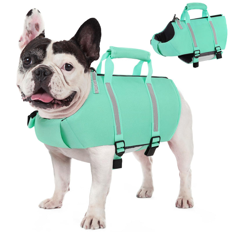 AOFITEE Dog Life Jacket, Dog Life Vest for Swimming with High Flotation, Small Dog Swimsuit Lifejacket with Rescue Handle and Zipper, Reflective Dog Swimming Vest for Small Medium and Large Dogs, S PeacockGreen - PawsPlanet Australia