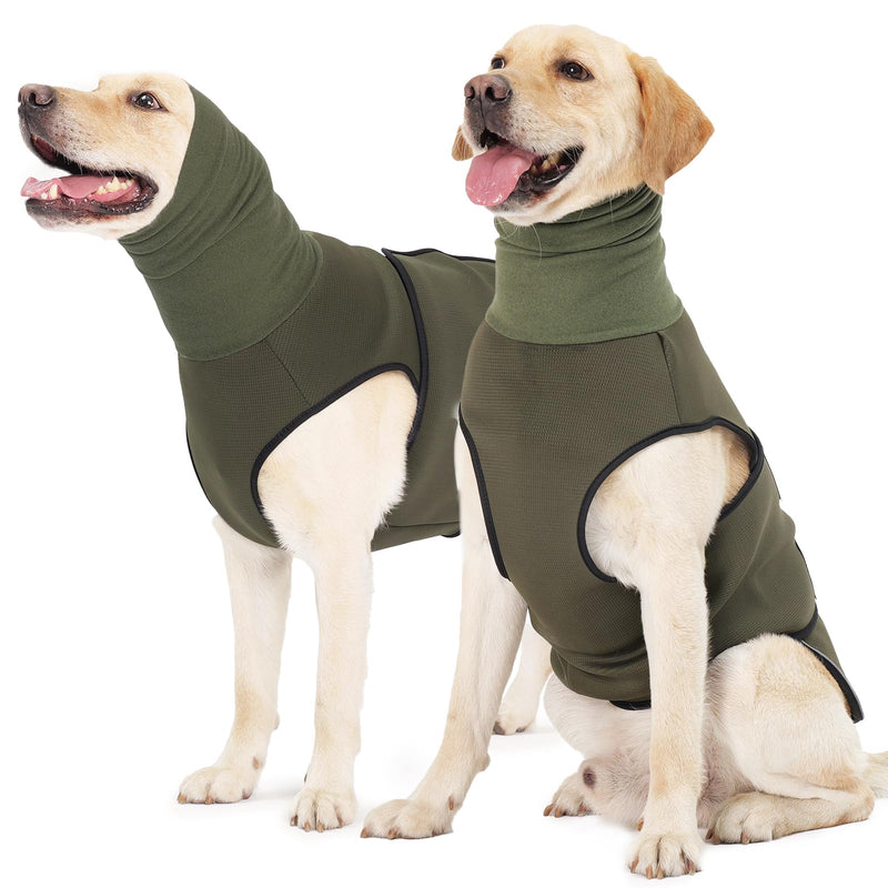 ROZKITCH Dog Anxiety Shirt Calming Jacket with Hoodie Dog Ears Cover 2 in 1, Dog Anxiety Jacket with Ear Wrap for Fireworks Travel Vet Visits Separation Anxiety Relief, Calming Shirt Wrap Green 3XL 3XL(Back:23.6";Chest:30.7"-35.4") ArmyGreen - PawsPlanet Australia