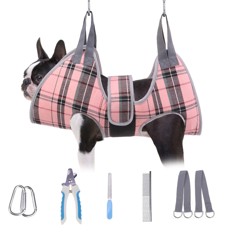 BEAUTYZOO Dog Grooming Hammock for Small Dogs Cat- Dog Sling for Nail Trimming/Clipping- Dog Hanging Harness Holder with Thick Fabric Neck Support & Strap Restraint Claw Care, Pink S S (Leg Spacing: 7-10.2" / Max W: 30lbs) - PawsPlanet Australia