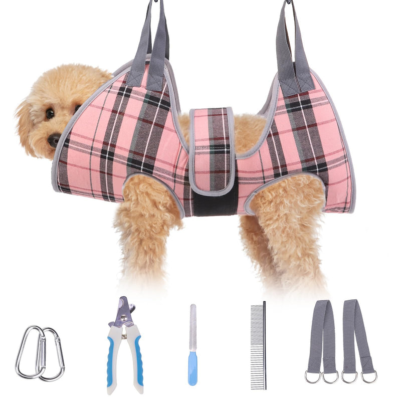 BEAUTYZOO Dog Grooming Hammock for Small Dogs Cat- Dog Sling for Nail Trimming/Clipping- Dog Hanging Harness Holder with Thick Fabric Neck Support & Strap Restraint Claw Care, Pink XS XS (15 LB Max) 6-9.5 in - PawsPlanet Australia