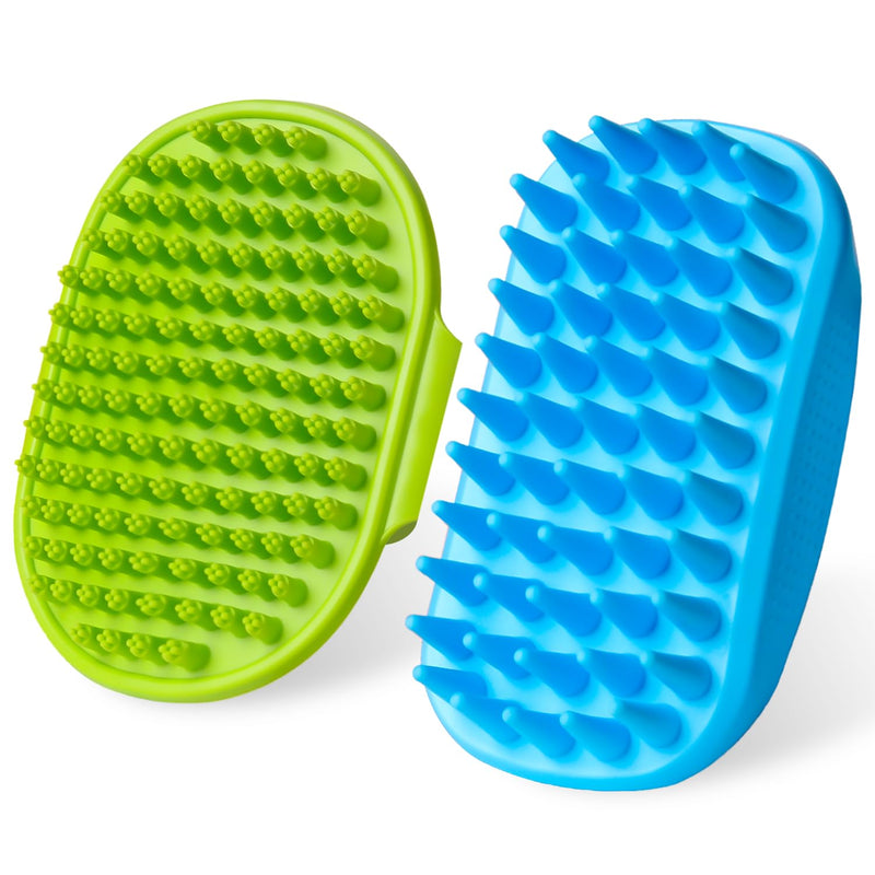 2PCS Dog Bath Brush | Dog Scrubber for Bath | Dog Shampoo Brush | Dog Washing Brush | Dog Shower Brush with Adjustable Handle,Suitable for Pets Deshedding, Washing, Massaging & Grooming (Green Blue) Green Blue - PawsPlanet Australia