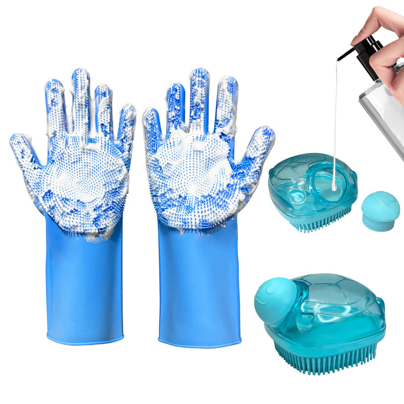 2PCS Dog Washing Gloves and Dog Shampoo Brush, Dog Bath Supplies Dog and Cat Bath Set Pet shower set-b - PawsPlanet Australia