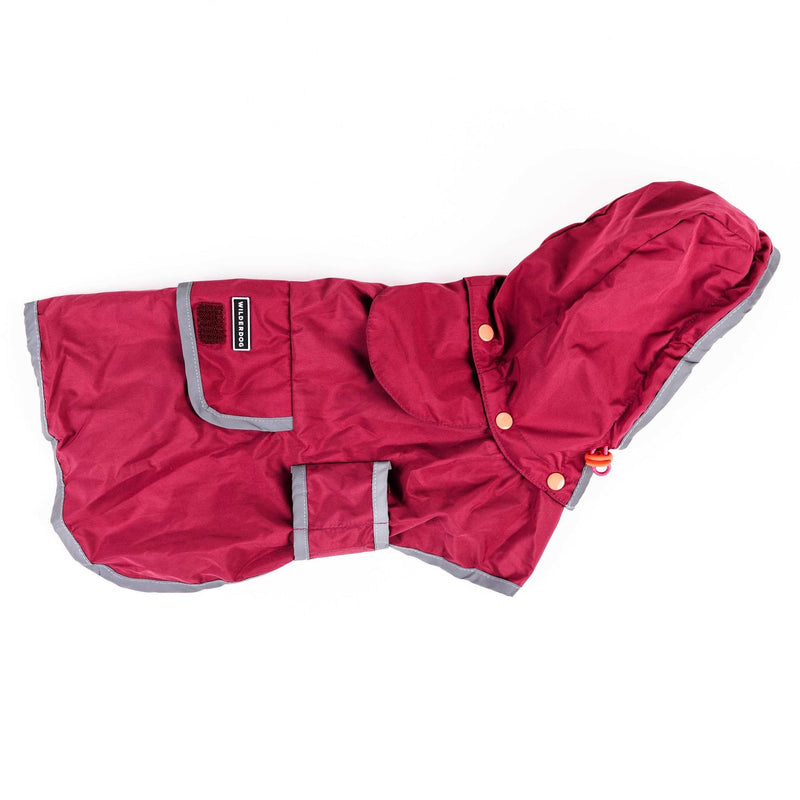 Wilderdog Dog Jacket Waterproof Raincoat with Breathable Interior, Removable Hood, Torso Strap, Secure Closures, Back Pocket and Two Hanging Loops, Foldable into Back Pocket Medium Huckleberry - PawsPlanet Australia