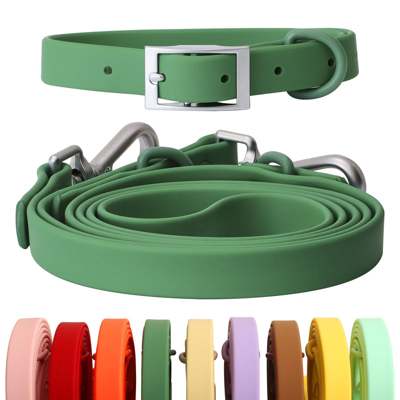 Dog Collar and Leash Set, Durable Waterproof Dog Leashes Collars, 5 Length Setting Adjustable Dog Collars for Large Medium Small Dogs (Green, M) M (Collar:11.2''-15.2'';Leash:6ft) Green