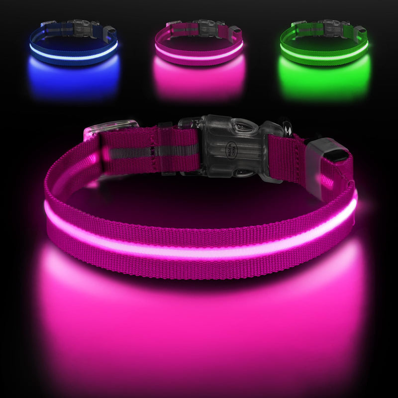 Light Up Dog Collar, Adjustable USB Rechargeable Glow in Dark Dog Collar ，Waterproof Dog Collars for Small Dogs (Pink, Small) Pink - PawsPlanet Australia