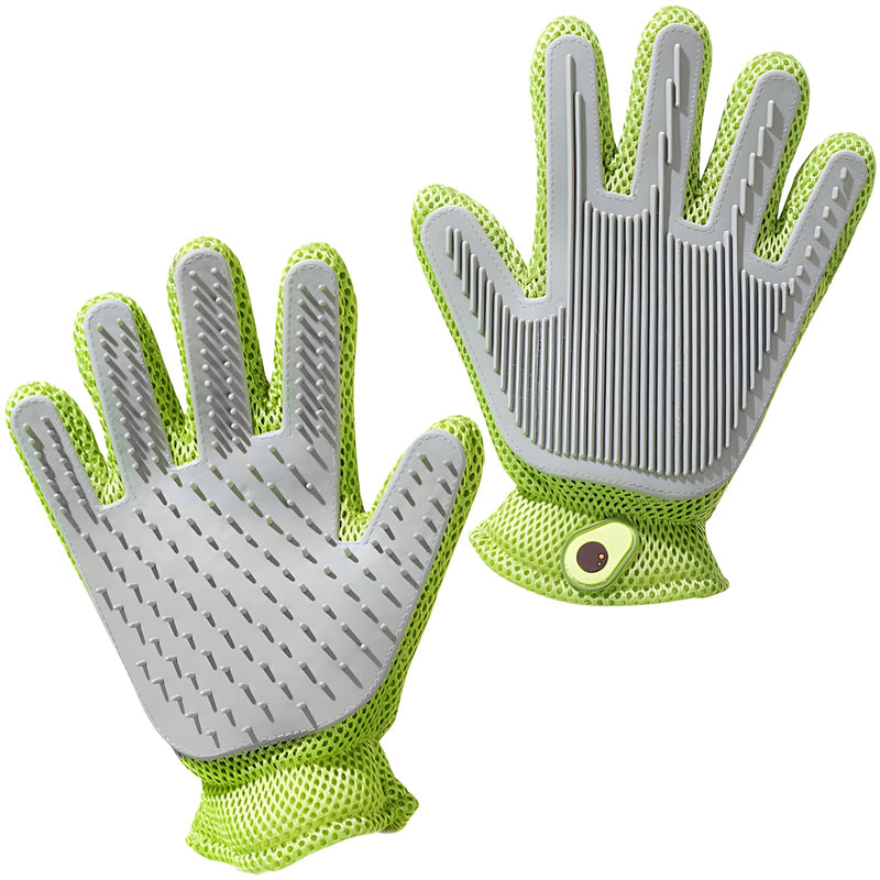 2 in 1 Pet Grooming Gloves - Cat and Dog Glove Brush, High Efficiency Pet Hair Removal Massage Glove, Clean Hair on Both Sides (Green /1 Piece) Green avocados - PawsPlanet Australia