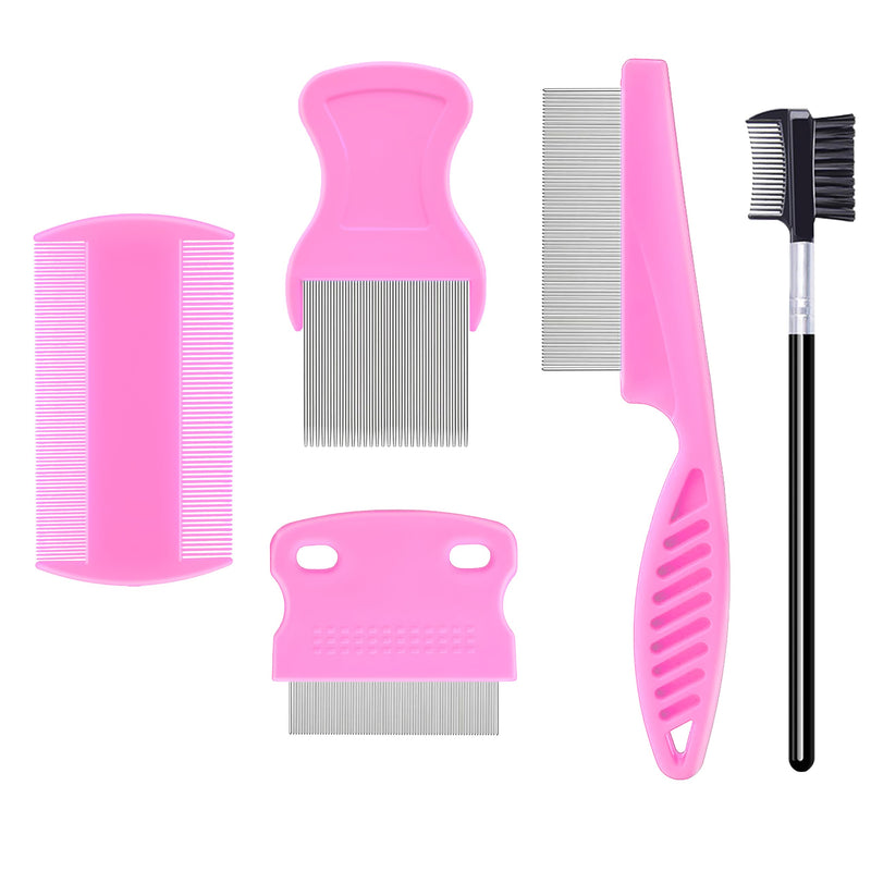 5 Pack Flea Lice Comb,Stainless Steel Dog Cat Grooming Combs With Rounded Teeth,Double-Sided Tear Stain Remover,Dematting Comb For Dogs Cats Ideal For All Types Of Small, Medium, Large Pets (Pink) Pink - PawsPlanet Australia