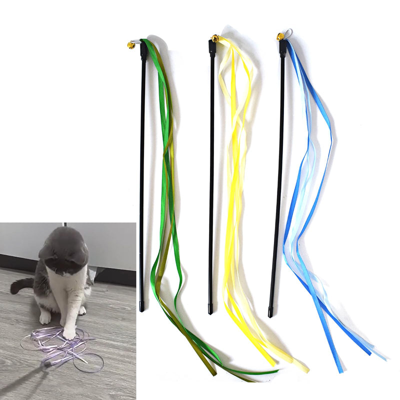 Cat Wand Toys, 3 PCS String Cat Toys Colorful Ribbon Cat Stick Interactive Cat Teaser Wand for Cat Kitten Kitty Playing Toy - PawsPlanet Australia