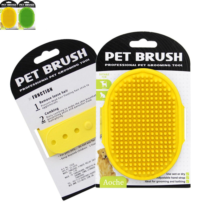 2Pack Dog Bath Brushes, Dog Grooming Brush Pet Bath Brush Scrubber Pet Shampoo Brush Soothing Massage Rubber Comb with Adjustable Ring Handle for Wet Dry Long Short Haired Dogs and Cats 2Pack Green+yellow - PawsPlanet Australia