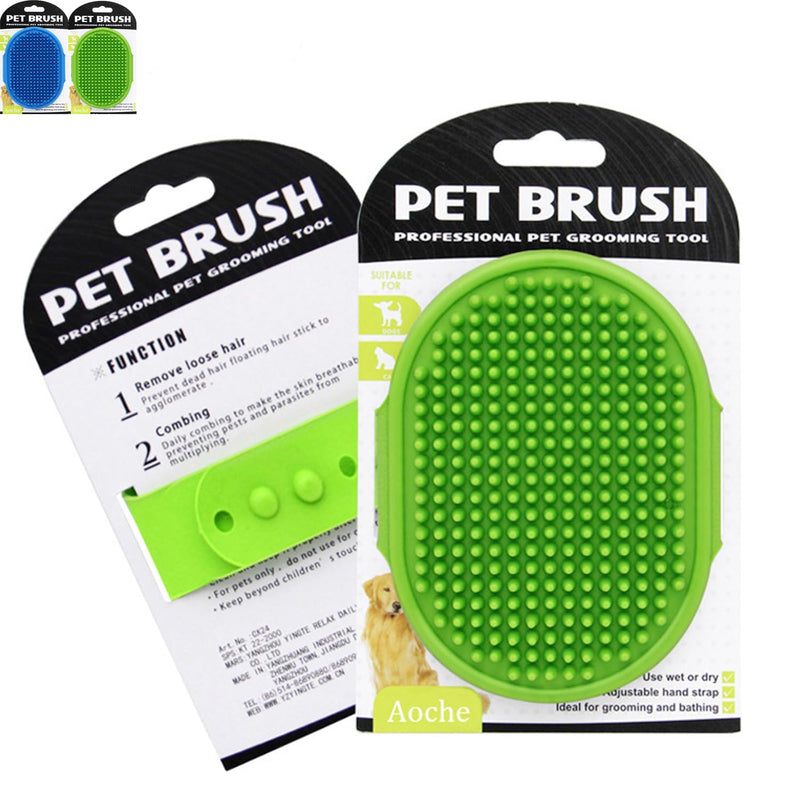 2Pack Dog Bath Brushes, Dog Grooming Brush Dog Bath Brush Scrubber Pet Shampoo Brush Soothing Massage Rubber Comb with Adjustable Ring Handle for Wet Dry Long Short Haired Dogs and Cats 2Pack Blue+green - PawsPlanet Australia