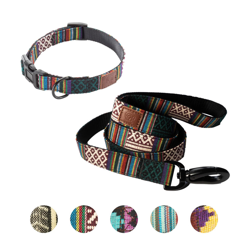 Embark Urban Dog Collar and Leash Set – Mayan Dog Collar for Small Dogs with Strong Buckle and Matching 4 Ft Leash, Waterproof, Comfortable, and Perfect for Adult Dogs - PawsPlanet Australia