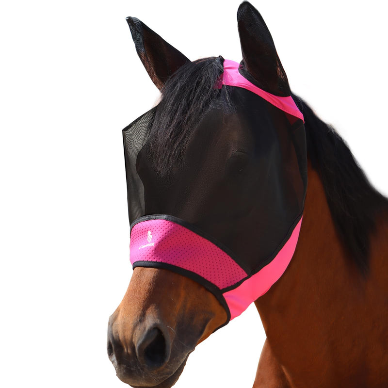 Horse Fly Mask Large Space Fly Mask Breathable UV Protection Equine Mask with Reflective Features on Ears Hot Pink L - PawsPlanet Australia