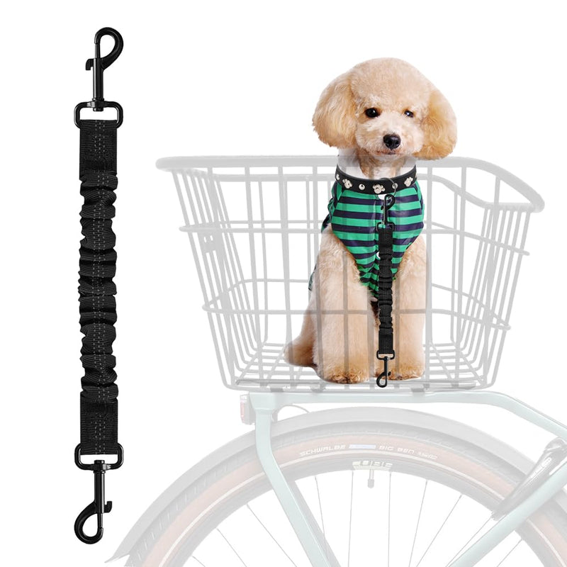 Dog Seat Belt for Bike Basket, Retractable Bicycle Dog Seatbelt, Elastic Pet Safety Leash Harness for Cat, Dog Leash Extension Attachment Shock Absorbing Lead Extension Absorber (Black) Black - PawsPlanet Australia