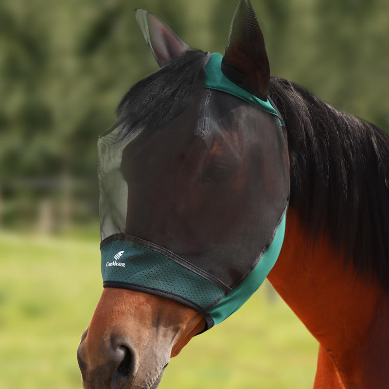 Horse Fly Mask Large Space Breathable UV Protection Equine Mask with Reflective Features on Ears Hunter Green L - PawsPlanet Australia