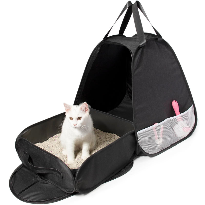 Large Portable Upgrade Travel Cat Litter Box,Leak-Proof, Lightweight, Foldable Cat Playpen (Black, 17.7" Lx17.7 Wx19.6 H - PawsPlanet Australia