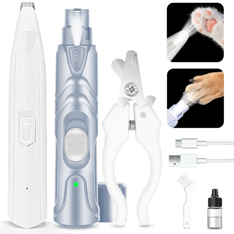 KIKETECH Dog Grooming Clippers Professional - Quiet Cordless Dog Paw Trimmer, LED Light Pet Nail Grinder, Rechargeable Cat Clippers for Grooming, 3 in 1 White - PawsPlanet Australia