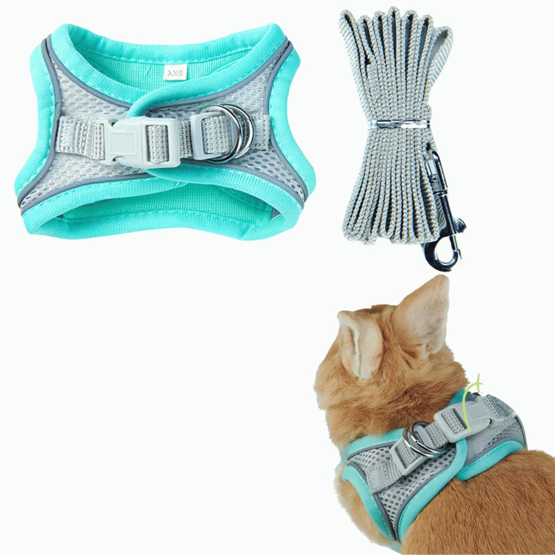 Pet Harness,Rabbit Harness and Leash Set, Breathable Pet Vest, Reflective Strips Jacket for Small Kitten, Puppy, Rabbit (Green,S) Green S - PawsPlanet Australia