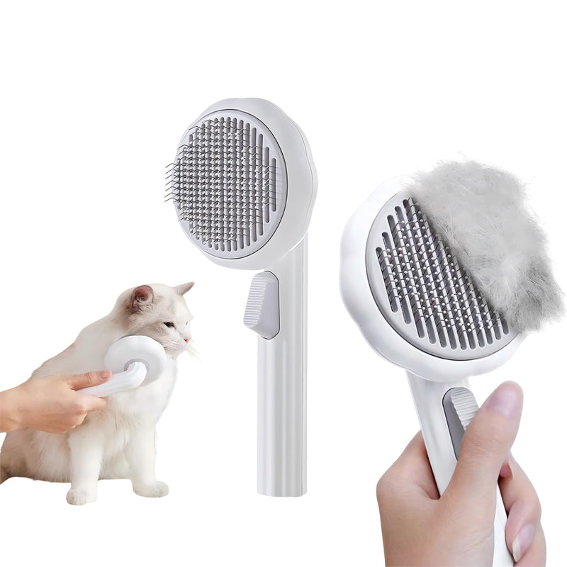 Cat Brush Dog Brush, Designed To Remove Loose Fur, Tangles, Mats With Convenient Release Button Feature, Easly Removal Of Trapped Hair From Brush, Indoor Cats Dog Hair Grooming Tool, White - PawsPlanet Australia