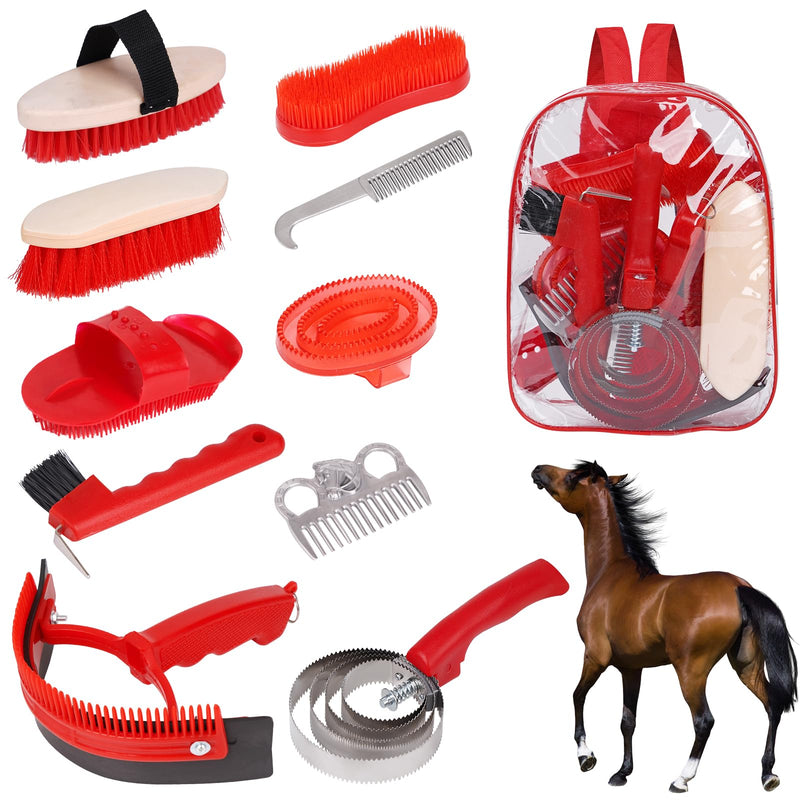 Horse Grooming Kit, Horse Brushes for Grooming 10pcs Horse Cleaning Tool Set with Tote Bag, Sweat Scraper, Curry Comb, Brush, Hoof Pick, Livestock Bathing Supplies Equine Care Supplies - PawsPlanet Australia
