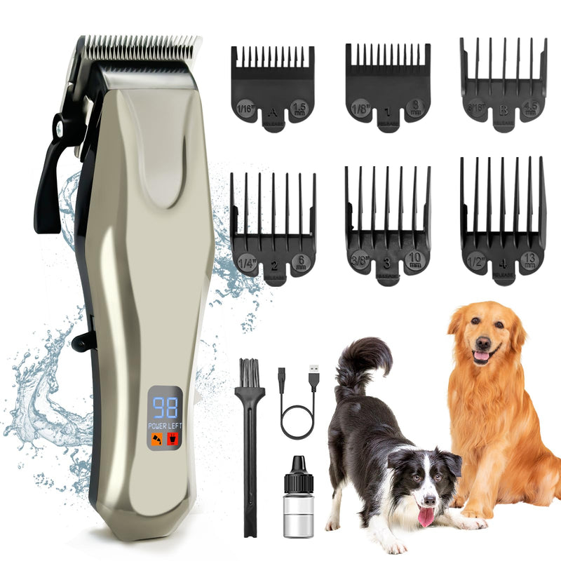 KIKETECH Dog Clippers for Grooming Professional - Rechargeable Dog Trimmer for Thick Heavy Coats, LCD Display Cat Trimmer, Low Noise Pet Shaver for Dog, Cats, Rabbits and Other Pets, Gold - PawsPlanet Australia