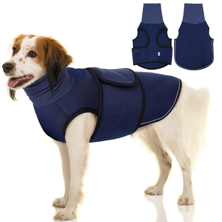 KOESON Dog Anxiety Vest, Thunder Jacket for Large Dogs Calming Jacket with Hoodie, Dog Anxiety Jacket for Fireworks, Separation, Anti-Anxiety Dog Hoodies for Noise Block & Ear Protection Blue 2XL XX-Large NavyBlue - PawsPlanet Australia