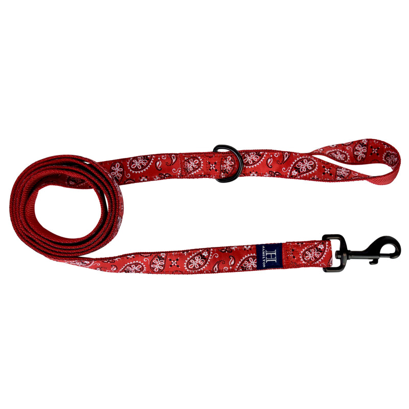 Hamilton 6 Foot Nylon Dog Leash, 5/8 Inch Wide, Red Bandana Ribbon Overlay, Small/Medium - PawsPlanet Australia