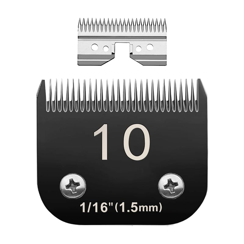 Docal 10# Pet Dog Grooming Detachable Blades with Extra Clipper Stainless Steel Blade, Compatible with Andis Size-10# Cut Length 1/16"(1.5mm), Most A5,KM Series Clippers,Made of Ceramic Blade (Black) 10# 1.5mm with Stainless steel blade - PawsPlanet Australia