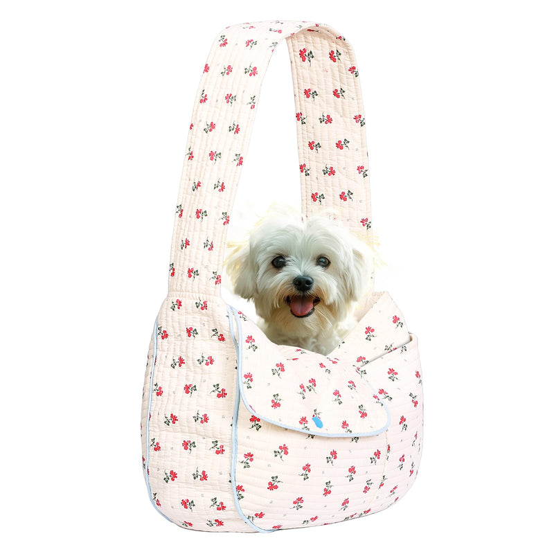 Flower Pet Sling Carrier for Small Dogs and Cats, Breathable Cotton Cats Carrier Purse?Floral Print Puppy Bag 5-10 Lbs, Hand Free Travel Chest Cat Sling, Gifts for Pet Mom Girls?White, Small White - PawsPlanet Australia