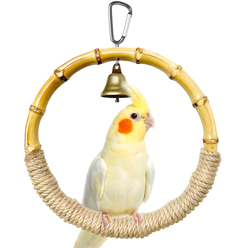 Natural Wood Bird Swing Toy for Parakeets, Sturdy Bird Perches for Cage Hemp Rope Swing, Parakeet Toys Climbing Chewing Perch Stand for Parrot, Budgies, Cockatiels, Conures (Bamboo, M) Bamboo - PawsPlanet Australia