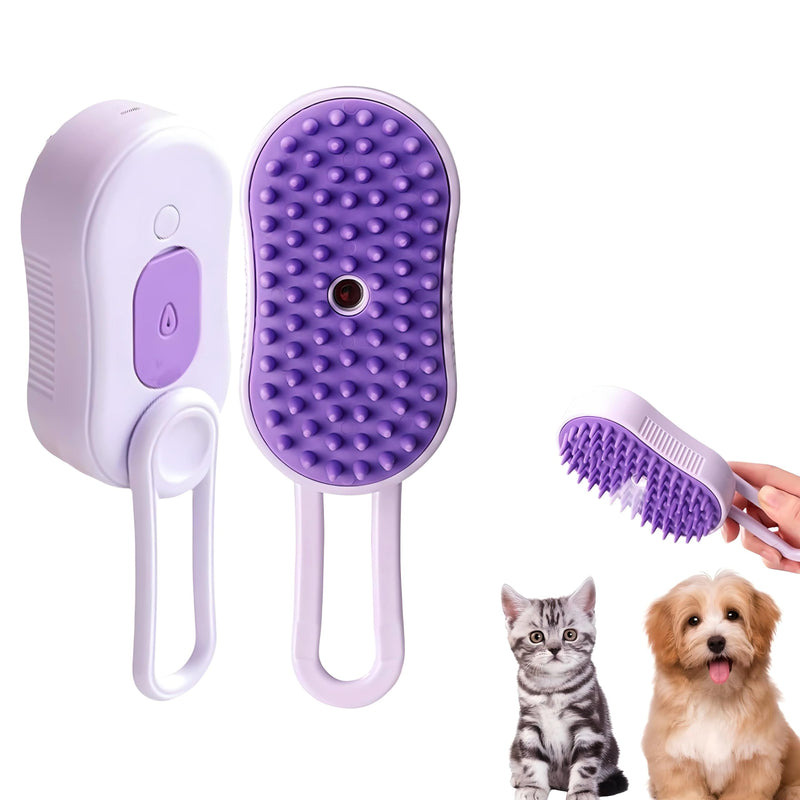 2024 Multifunctional Pet Grooming Brush - 3-in-1 Detangling and Massage Comb for Removing Loose Hair from Cats and Dogs Purple (Oblong) - PawsPlanet Australia