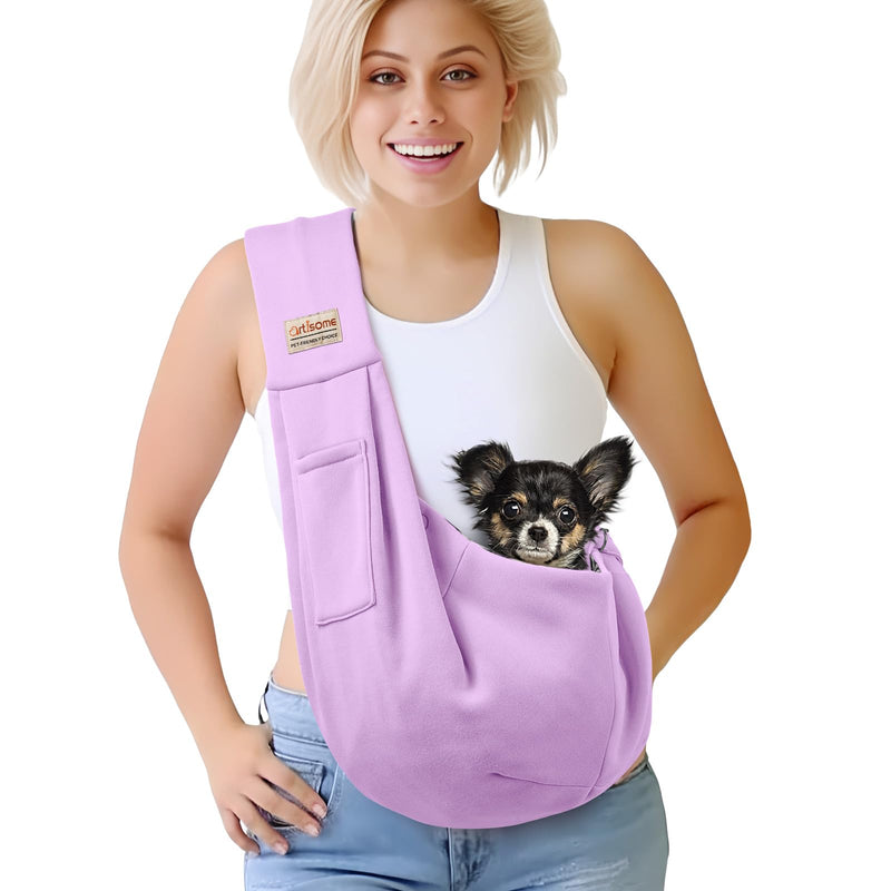 Pet Dog Sling Carrier for 3-10 lbs pet,Dog Purse Pouch,Dog Satchel,Reversible unadjustable Strap Travel Hand-Free Safe Bag Small Puppy Backpack (Lightpurple) LightPurple M - Classic Strap - PawsPlanet Australia