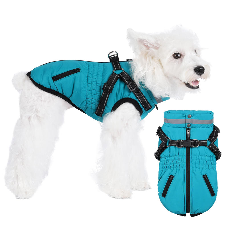 Norbi Warm Reflective Dog Coats with Harness - Winter Jacket Vests for Small & Medium Dogs Large Cyan - PawsPlanet Australia