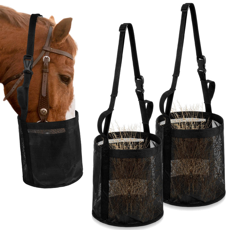 2 Pcs Horse Feed Bag Comfort Breathable Mesh Feed Bucket Heavy Duty Feed Bag with Adjustable Strap and Waterproof Bottom for Horse Feeding Supplies Muzzle Feed Bag, Medium (Black) - PawsPlanet Australia