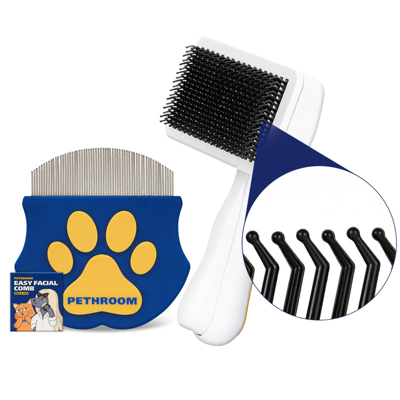 [PETHROOM] Soft Pet Care Kit, Easy Facial Comb and Healing Slicker Brush | Pet Eye Booger Remover Round Head Comb and Coated Tips for Gentle Grooming and Deshedding - PawsPlanet Australia