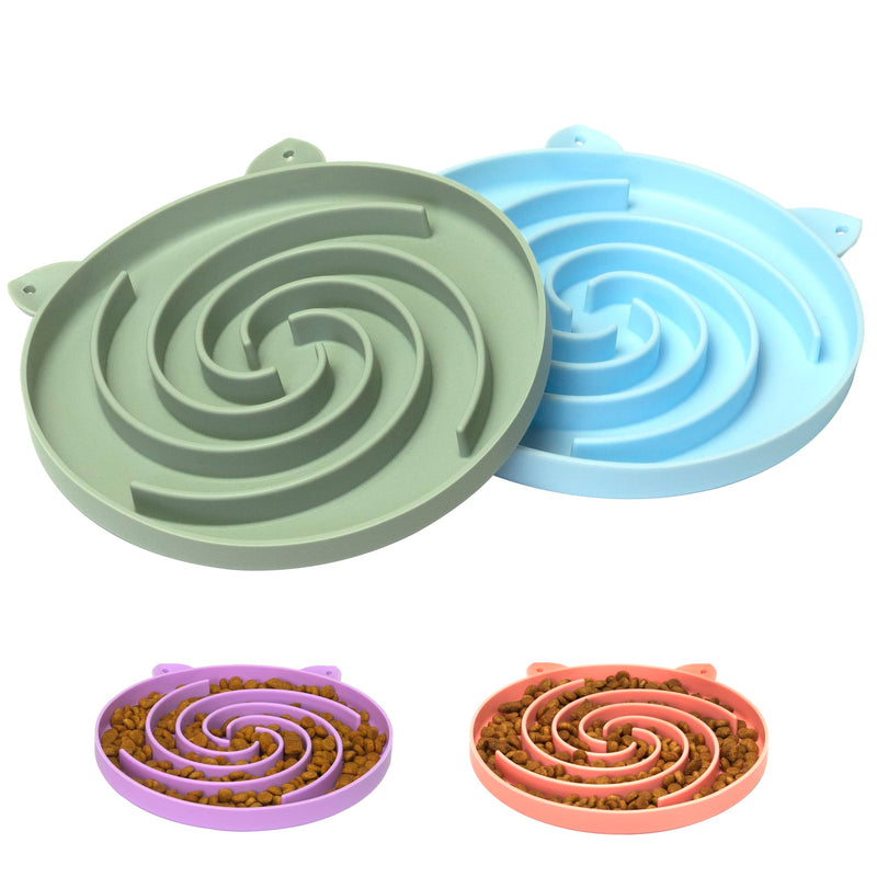 Silicone Slow Feeder Cat Bowl - Cat Slow Feeder Dry Wet Food for Healthy Eating - Slow Feeder for Cats Easy to Clean (Green and Blue) Green and Blue - PawsPlanet Australia