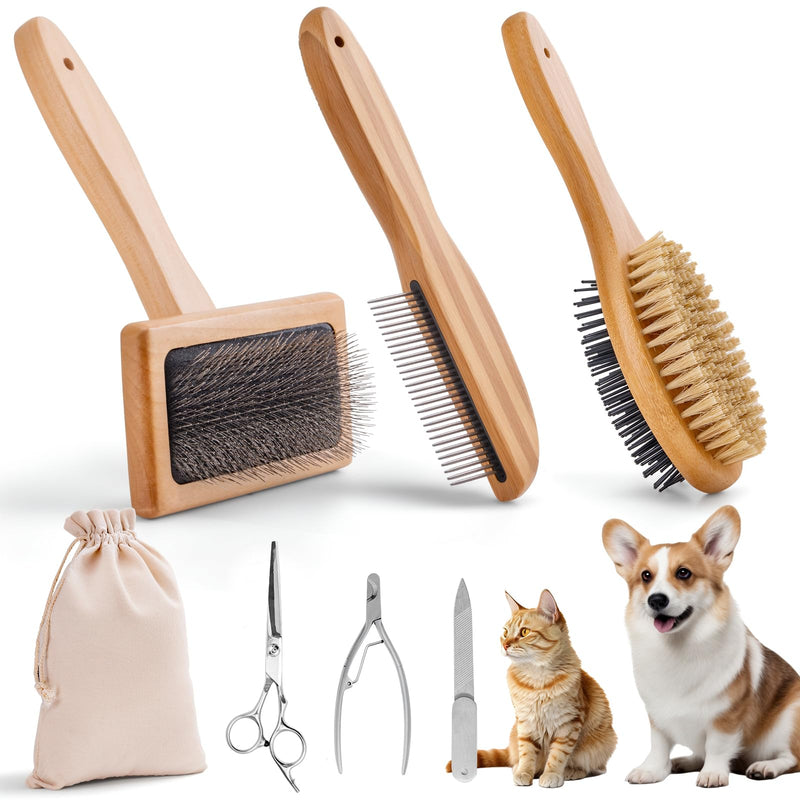 Dog Grooming Brush Kit,Deshedding Dog Brush for Shedding Short Hair Dogs with Pet Nail Clipper and File, Two Sided Pet Brushes for Dogs Removing Dirt & Loose Hair(7PCS) BLACK - PawsPlanet Australia
