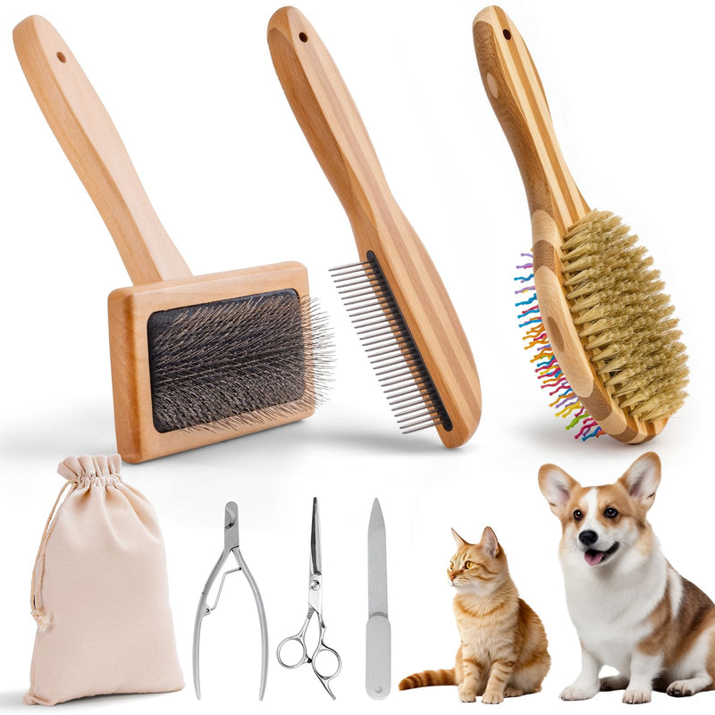 Dog Grooming Brush Kit,Deshedding Dog Brush for Shedding Short Hair Dogs with Pet Nail Clipper and File, Two Sided Pet Brushes for Dogs Removing Dirt & Loose Hair(7PCS) RAINBOW - PawsPlanet Australia