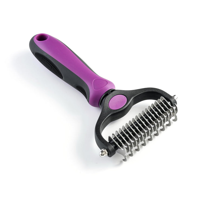 WePet Grooming Rake for Dogs & Cats, Double-Sided Deshedding Brush, Extra-Wide Dematting Tool, Slicker Comb for Undercoat & Loose Hair Removal, Reduces Shedding by 95%, Purple, Large - PawsPlanet Australia
