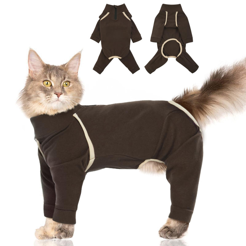 Coffee XXL Cat Recovery Pajamas - Long Sleeve, Prevents Hair Loss, Ideal for Post-Surgery Female Cats XX-Large Coffee - PawsPlanet Australia