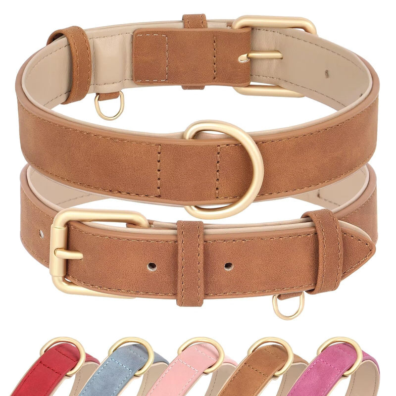 Didog Soft Padded PU Leather Dog Collar, Adjustable Dog Collars for Medium Dogs with Durable Metal Buckle and D Ring,Brown,L L: Fit Neck 13-17"(22-44lbs) Brown - PawsPlanet Australia