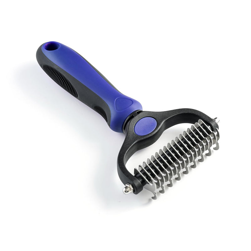 WePet Grooming Rake for Dogs & Cats, Double-Sided Deshedding Brush, Extra-Wide Dematting Tool, Slicker Comb for Undercoat & Loose Hair Removal, Reduces Shedding by 95%, Blue, Large - PawsPlanet Australia