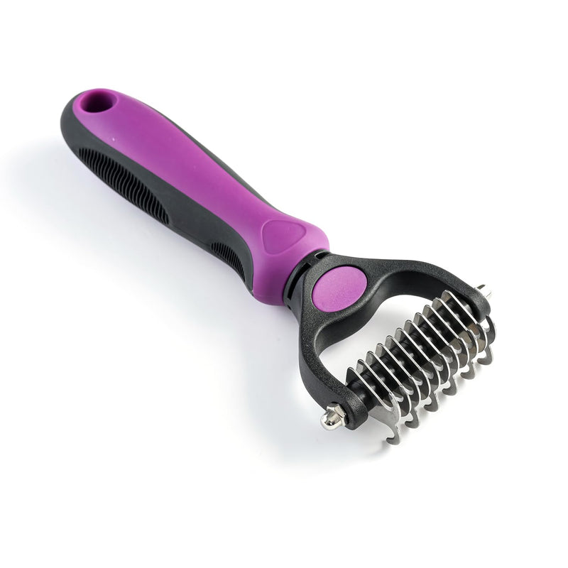 WePet Grooming Rake for Dogs & Cats, Double-Sided Deshedding Brush, Extra-Wide Dematting Tool, Slicker Comb for Undercoat & Loose Hair Removal, Reduces Shedding by 95%, Purple, Small - PawsPlanet Australia