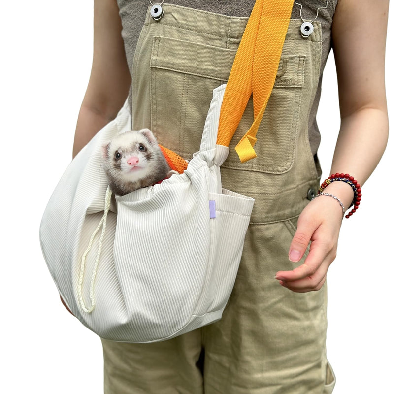 Ferret Sling Carrier - Pet Carrying Bag with Adjustable Strap Hands Free Shoulder Bag Crossbody Travel Slings Soft Small Animal Bonding Pouch Front Backpack for Ferret Rabbit Puppy Kitten (Beige) Beige - PawsPlanet Australia