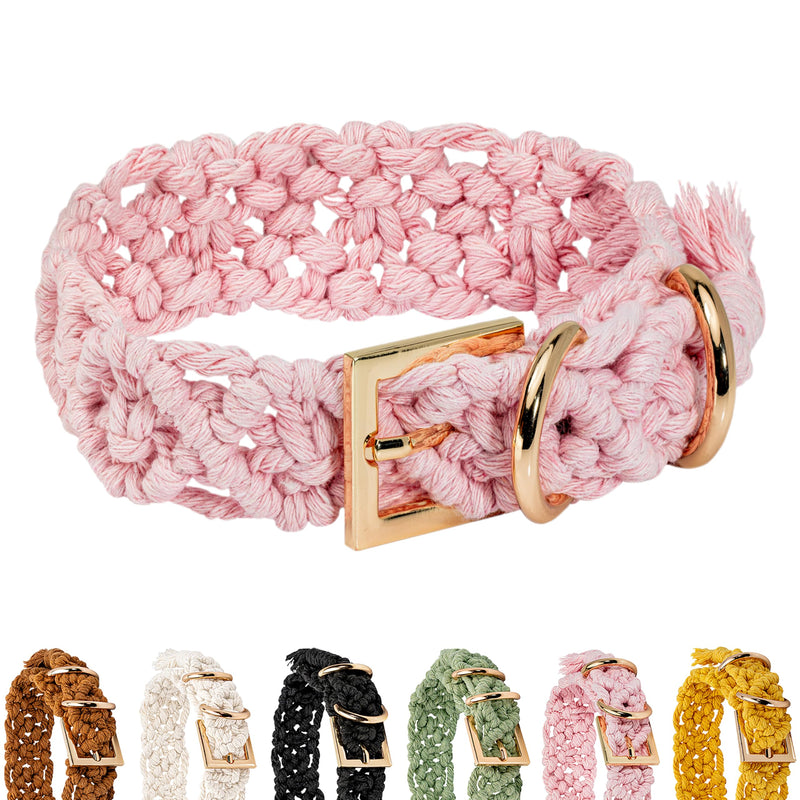 Handmade Macramé Dog Collar, Soft & Padded with Metal Buckle, Adjustable Pink Collar for Small & Medium Dogs, Lightweight, Eco-Friendly & Durable Design, M - PawsPlanet Australia