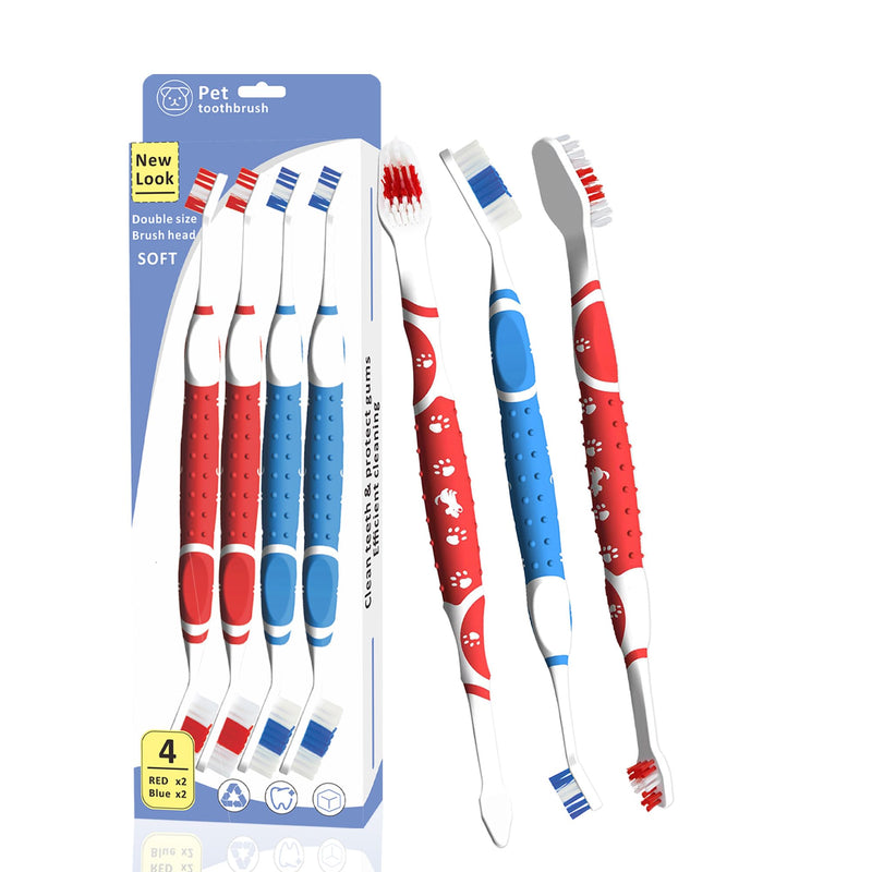 Leoezx™ Professional Pet Toothbrush(4Pcs), Dog & Cat Soft Bristle Double-Sided Brush Head Set, Pet Brushing Teeth to Clean Teeth to Reduce Tartar Buildup, Pet Dental Care Essentials - PawsPlanet Australia
