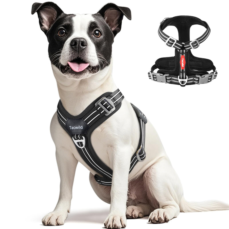No Pull Dog Harness - Adjustable Reflective Dog Vest with Metal Snap, Soft Breathable Mesh No Choke Puppy Harness, Easy to Put on & Take Off (Black-M) Black Medium - PawsPlanet Australia