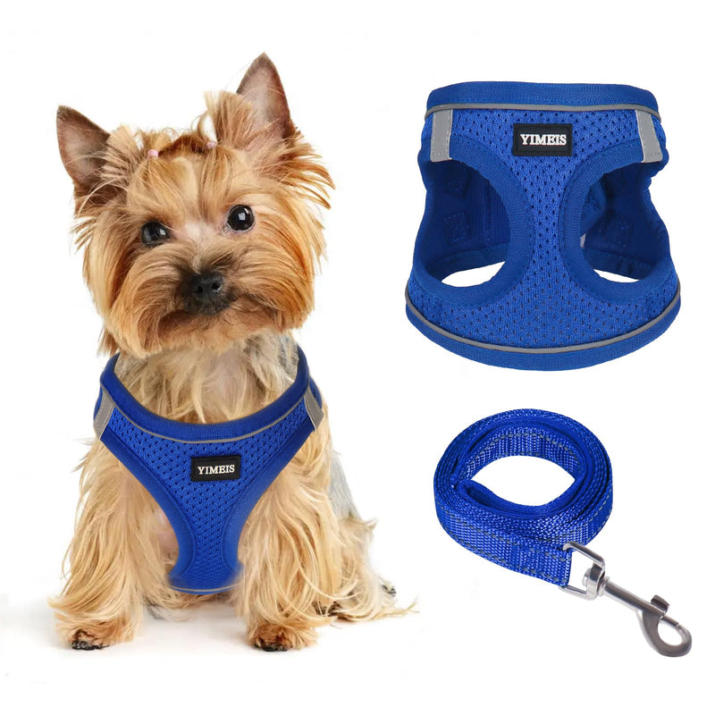 Dog Harness for Small Dogs and Leash Set, Honeycomb Grid, Reflective Lightweight Harness & Anti-Twist Pet Lead (Multi Color, Size: XS-S-M) (S, Sapphire Blue) S - PawsPlanet Australia