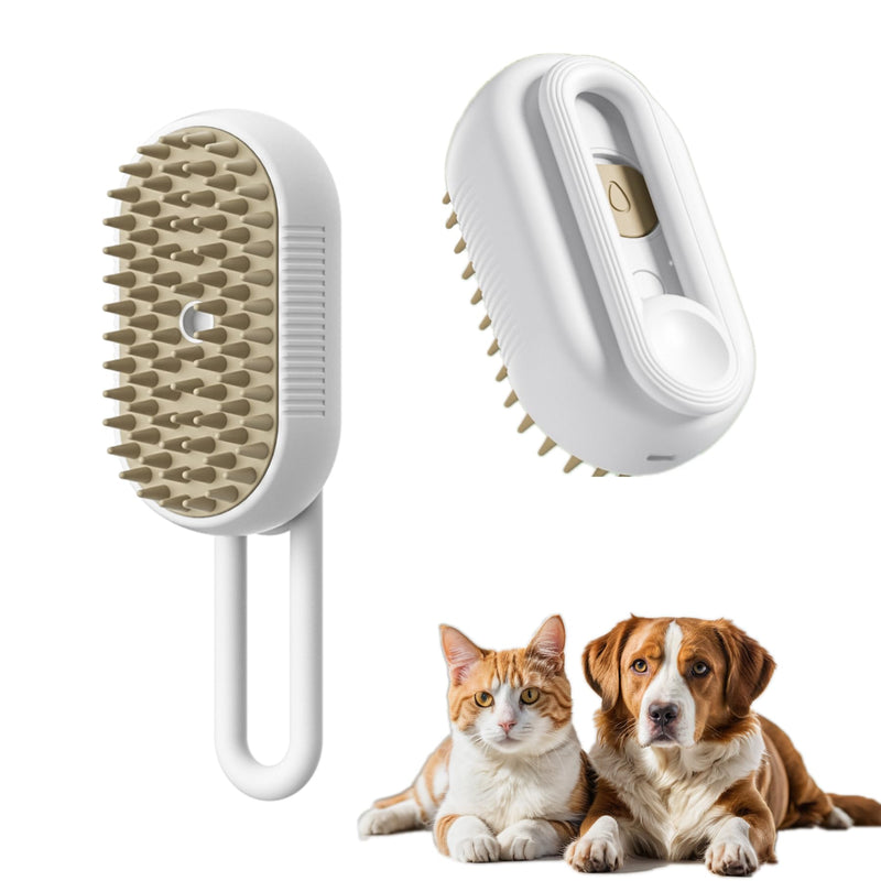 Cat Steamy Brush 3 in 1 Cat Cleaning Brush Pet Massage Spray Comb Cats Dogs Steamy Brush for Removing Tangled and Loose Hair with Rotatable Handle, White - PawsPlanet Australia