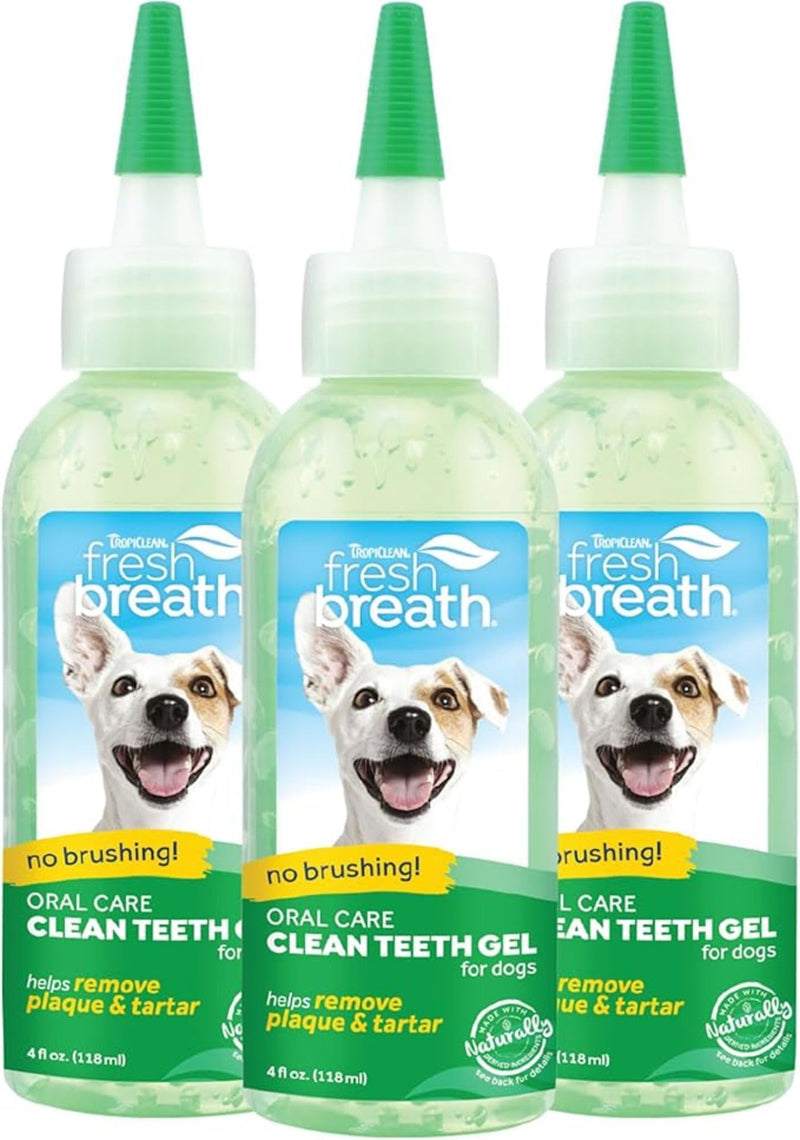 TropiClean Fresh Breath No Brushing Clean Teeth Dental & Oral Care Gel for Dogs, 4oz - 3 Pack Original ﻿4 Fl Oz (Pack of 3) - PawsPlanet Australia